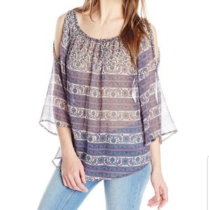 RAGA Sheer Boho Top Purple Floral Stripes {Medium}